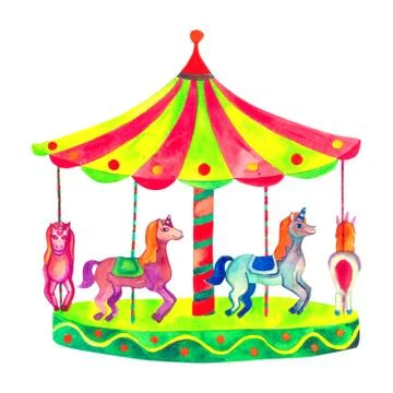 Bright carousel with horses Stock Illustration