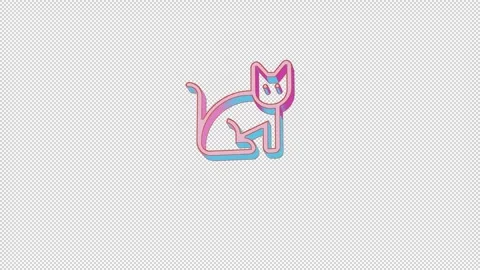 Bright cat icon is jumping merrily. Retro style. Alpha channel black. Stock Footage 252809382