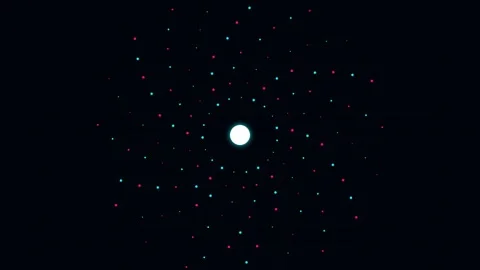 A bright central light source surrounded by a spiral pattern of colored dots Video stock 338310596