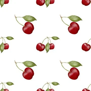 Bright cherry pattern in watercolor style for textile and packaging design Stock Illustration