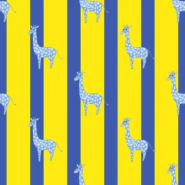 Bright childish seamless pattern with blue giraffe silhouettes. Navy blue and 스톡 일러스트
