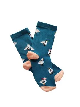 Bright children's multi-colored socks with decorative pattern, top view Stock-Fotos