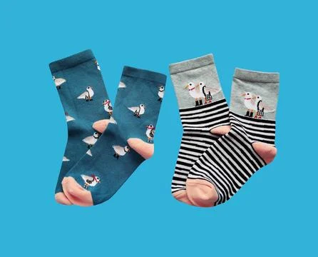 Bright children's multi-colored socks with decorative pattern, top view Stock Photos