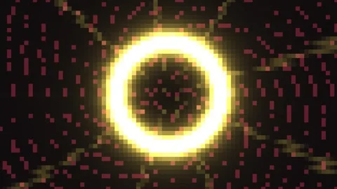Bright circle with pixelated lines in dark background Stock Footage 339449901