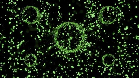 Bright circles distorting flow of bubbles. Design. Bubbles moving up are dying Stock Illustration