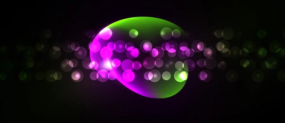 Bright circles form abstract shape against dark background. Vivid green, ma.. Ilustración de archivo
