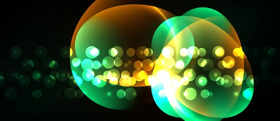 Bright circles overlap, creating luminous effect. Yellow, green hues dominate Stock Illustration