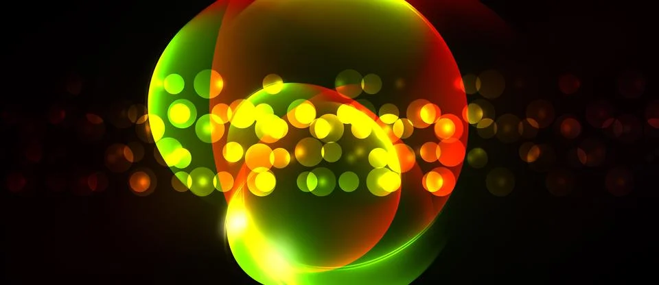 Bright circles overlap, creating vibrant energy. Green, yellow, red hues Stock Illustration