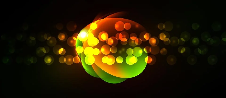 Bright circles overlap, creating vibrant glow. Orange, yellow, green hues Stock Illustration