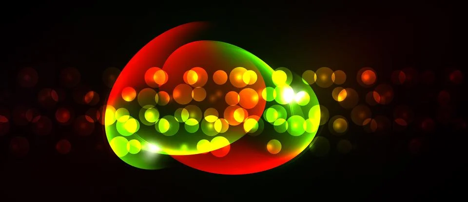Bright circles overlap, creating vibrant glow. Red, green, yellow hues domina Stock Illustration
