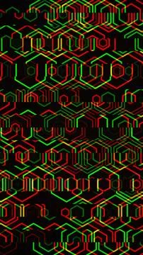 Bright circuit patterns in red and green fill the dark background Stock Illustration