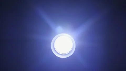 Bright Circular Ceiling Light Glowing With Blue Lens Flare Effect Stock Footage 328476735