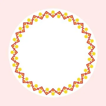 Bright Circular Frame with a Border of Yellow Diamonds and Red Dots for a F.. Stock Illustration