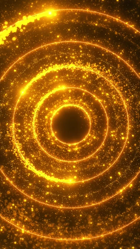 Bright circular gold ring animation sparkling dots, target style geometry, lumin Stock Footage 340470814