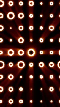 Bright circular lights forming a glowing orange grid pattern, creating a futu Illustrazione stock