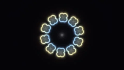 Bright circular pattern with glowing shapes on dark Video stock 338280279
