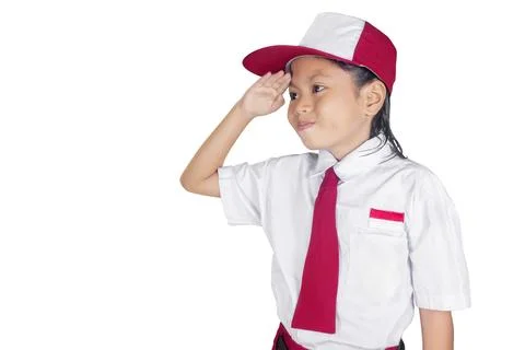 Bright Close-up Smiling Elementary Student Giving Salute Isolated Portrait Stock Photos