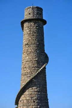 Bright close-up vertical view of Ballycorus lead mining and smelting tower Stock Photos