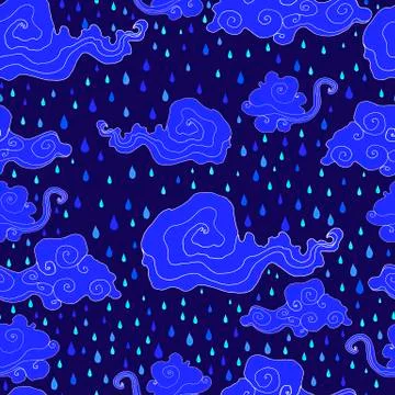 Bright, clouds, cloud, raindrops, blue background. A stormy, rai Stock Illustration