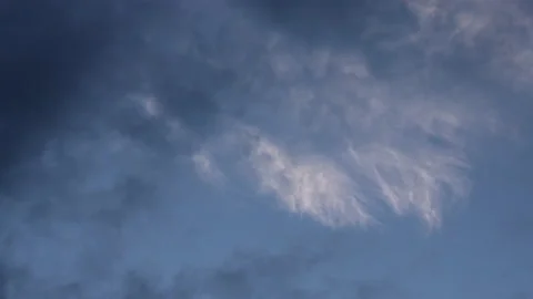 Bright clouds move across the evening sky in the blue hour. Stock Footage 164668518