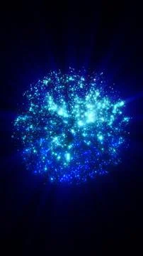 Bright cluster of shimmering blue particles forming a glowing energy burst .. Stock Illustration