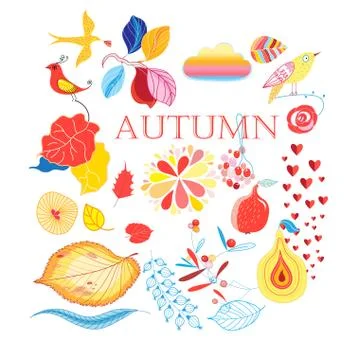 Bright collection of autumn elements Stock Illustration