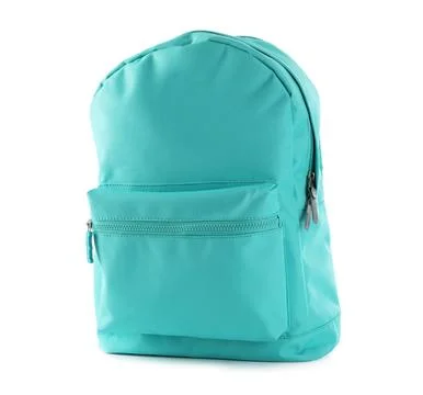 Bright color backpack isolated on white. School stationery Stock Photos