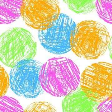 Bright color geometric circle forms seamless pattern. Hand drawing round Stock Illustration