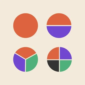Bright color segment slice sign at brutalism style. Circle section graph 1, 2, 3 Stock Illustration