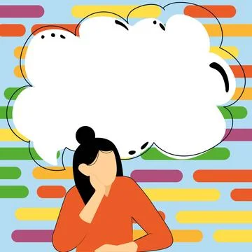 Bright color vector illustration. Girl sitting at the table and thinking about イラスト素材