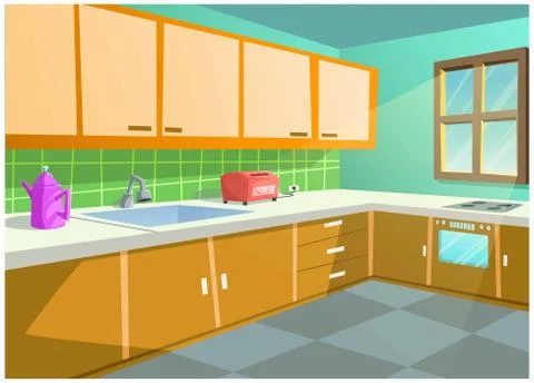 Bright color vector image of the kitchen in the house. Stock Illustration