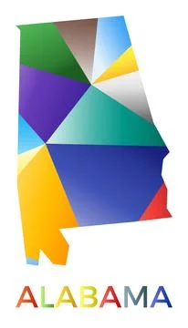 Bright colored Alabama shape. Multicolor geometric style us state logo. Mod.. 스톡 일러스트