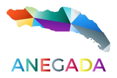 Bright colored Anegada shape. Multicolor geometric style island logo. Moder.. イラスト素材