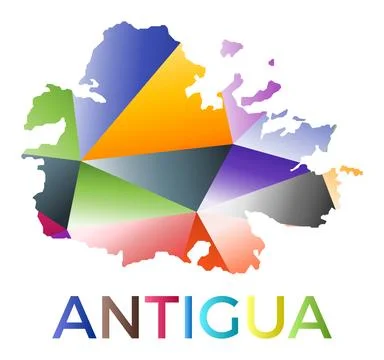 Bright colored Antigua shape. Multicolor geometric style island logo. Moder.. Stock Illustration