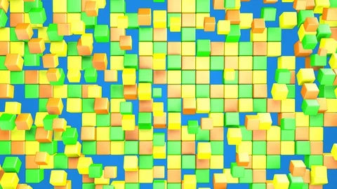 Bright colored background. Cubes yellow, orange, green colors are jumping with Stock Footage 127857927