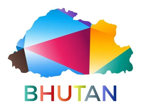 Bright colored Bhutan shape. Multicolor geometric style country logo. Moder.. Illustrazione stock