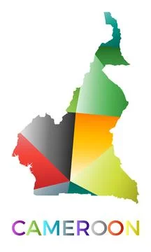 Bright colored Cameroon shape. Multicolor geometric style country logo. Mod.. Ilustração Stock