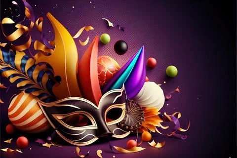 Bright colored carnival mask on the background with decorative elements in the Illustrazione stock