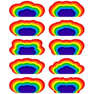 Bright colored clouds with a rainbow pattern and background inside.  Stock Illustration