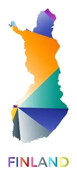 Bright colored Finland shape. Multicolor geometric style country logo. Mode.. Ilustração Stock
