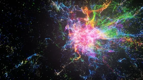 Bright-colored  Glowing Particles And Dots Are Flying In Black Space Stock Footage 261660032