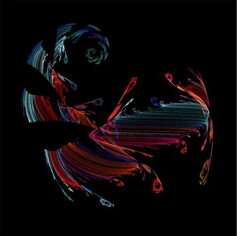 Bright colored graphic abstract element on black background, rendering Stock Illustration