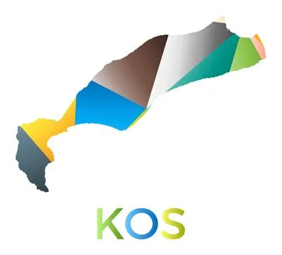 Bright colored Kos shape. Multicolor geometric style island logo. Modern tr.. Stock Illustration