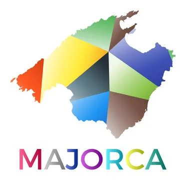 Bright colored Majorca shape. Multicolor geometric style island logo. Moder.. Ilustración de archivo