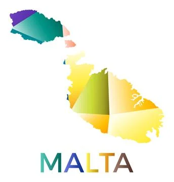 Bright colored Malta shape. Multicolor geometric style island logo. Modern .. Ilustração Stock