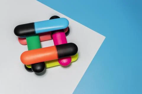 Bright colored markers for highlighting text on white background Stock Photos