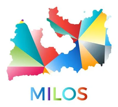 Bright colored Milos shape. Multicolor geometric style island logo. Modern .. Stock Illustration
