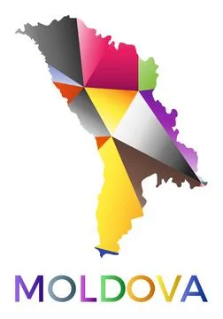 Bright colored Moldova shape. Multicolor geometric style country logo. Mode.. 스톡 일러스트