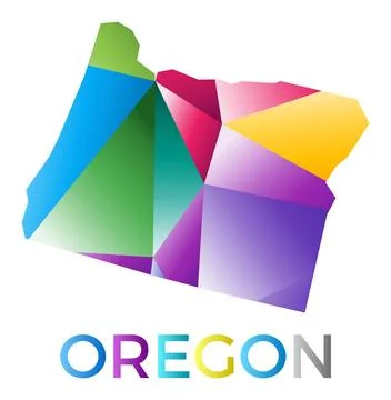 Bright colored Oregon shape. Multicolor geometric style us state logo. Mode.. Stock Photos