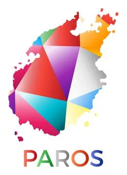 Bright colored Paros shape. Multicolor geometric style island logo. Modern .. Stock Illustration